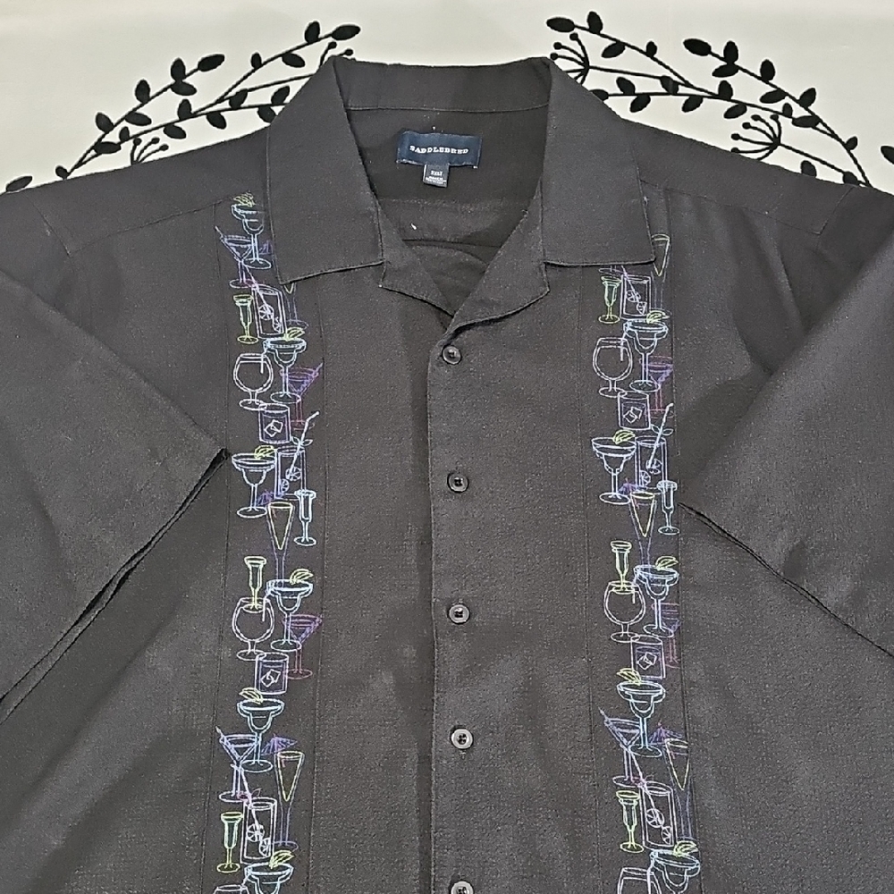 SADDLEBRED EUC 2XLT "Drinks Anyone" Black Men's Casual Shirt